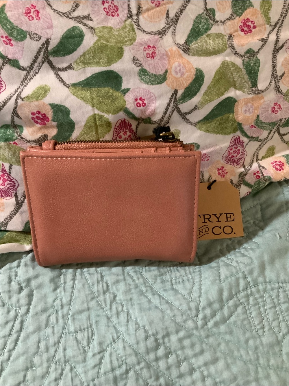 FRYE AND CO. Blush Pink Leather Card Wallet with Brass Studs - Picture 2 of 4